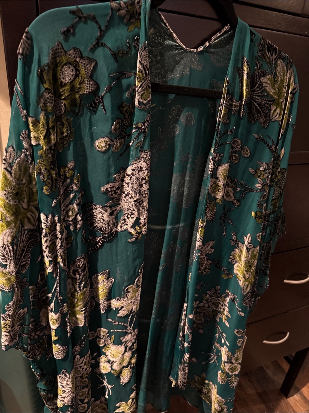 paparazzi Teal Floral Open-Front Kimono Jacket